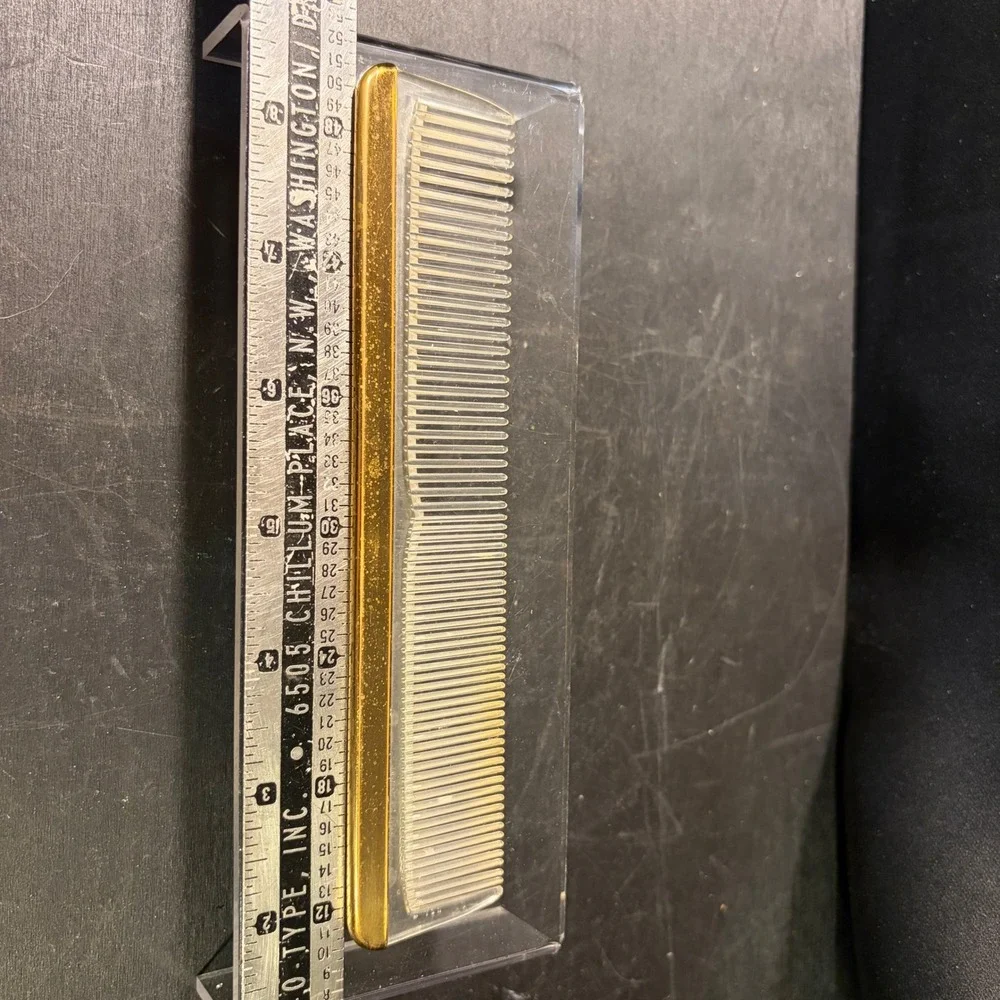 Vintage Lucite Hair Comb Gold Tone Metal Spine Clear Acrylic Made in USA 7 Inch